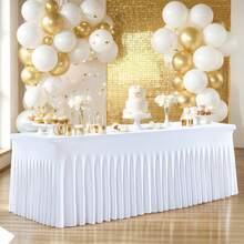 长方形婚礼桌布，带放射状荷叶边下摆，弹力桌布，适用于长方形餐桌、派对摊位展示布 - 26YC08 - 查看 5