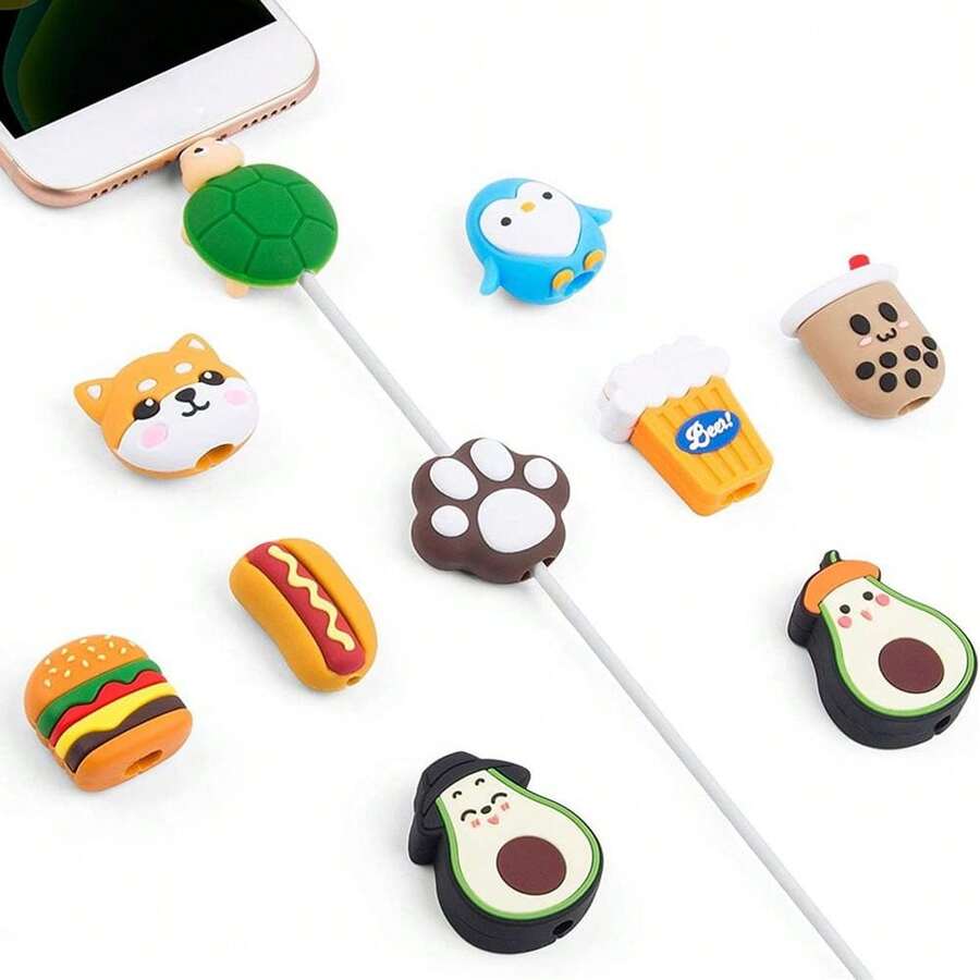 10PCS Cute Fruit Animal Charging Buddies, Charger Cable Protect Sets Compatible With Iphone Compatible With (Funny Gifts) - Multicolor - View 1