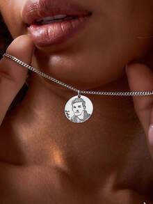 1pc Fashionable Minimalist Customized Photo Necklace, Unique Gift Suitable For Family, Couples, Parent-Child, Pets, Fashion, Retro, Minimalist, Unisex, Casual, Cute, Customized, Personalized, Distinctive, Ideal Gift For Him, Ideal Gift For Her, Boyfriend, Girlfriend, Dad - Multicolor - View 4