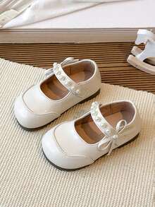 1双女童浅口公主皮鞋，套脚式，防滑，软底，耐磨，复古玛丽珍款式，透气，休闲百搭，适合春、夏、秋季穿着 - 米色 - 查看 2