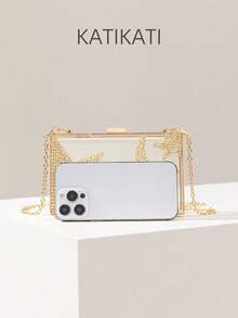 Tas Clutch Transparan Bertabur Berlian Imitasi Motif Bulan Berbintang, Tas Tangan Mewah Elegan, Barang Penting untuk Pesta Pertunangan, Cheongsam dan Gaun Malam Formal, Cocok untuk Acara Gala Wanita Anggun, Desain Tas Kotak Transparan Bertabur Berlian Imitasi Motif Bulan Berbintang yang Indah, Bahan Aurora, Dihiasi dengan Berlian Imitasi Persegi - Clear - View 5