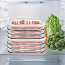 1 pièce Boîte de conservation alimentaire transparente et empilable avec couvercle étanche, convient pour le réfrigérateur/congélateur pour ranger le bacon, le jambon, le fromage, la viande, la volaille, les fruits de mer, gain de place - Multicolore - Voir 4