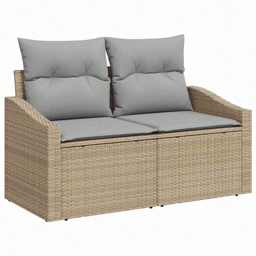 vidaXL 123 X 62 X 69 Cm Poly-Rattan Garten-Sofa Mit Kissen - Beige - Übersicht 1