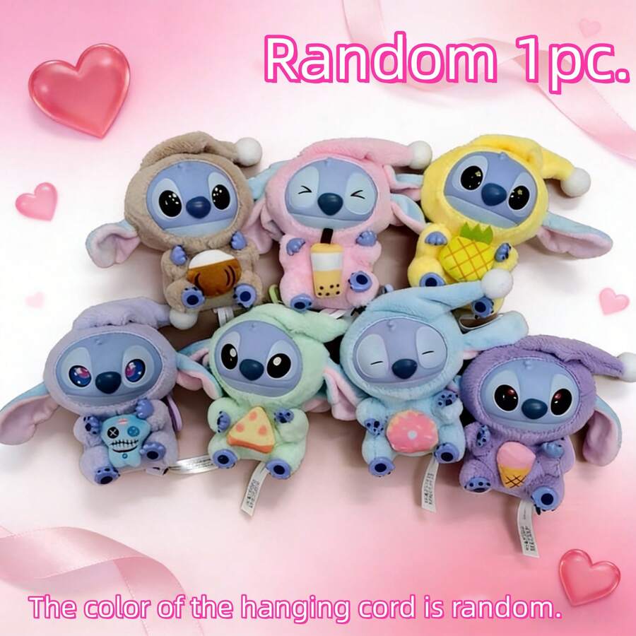 Stitch: Dù mệt mỏi đến đâu, bạn vẫn cần phải ăn một chút gì đó. Bộ sưu tập này bao gồm thú nhồi bông, túi bí ẩn và đồ chơi sưu tầm. Stitch đang cầm một chiếc bánh donut, trà sữa trân châu và kem dứa, với thiết kế rất dễ thương. Sản phẩm phù hợp để trang trí tiệc theo chủ đề và cũng là một món quà tuyệt vời dành cho bạn bè và gia đình. Móc khóa, quà tặng cho bạn bè, túi bí ẩn, với màu sắc và kiểu dáng ngẫu nhiên. Quà tặng ngày Valentine.