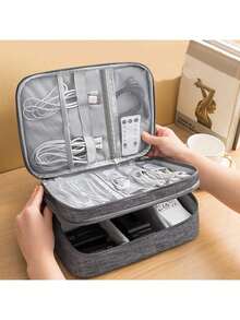 Túi đựng phụ kiện kỹ thuật số du lịch nhiều lớp; Túi đựng tai nghe, máy ảnh, cáp dữ liệu; Túi đựng điện thoại, máy tính xách tay, hộp đựng kỹ thuật số, hộp đựng sạc, đồ dùng văn phòng, túi đựng kỹ thuật số, túi đựng cáp, túi đựng máy ảnh, hộp đựng cáp dữ liệu điện tử, hộp đựng pin dự phòng, ví, túi đựng máy ảnh du lịch, phụ nữ, nam giới, trẻ em, quà tặng Giáng sinh, đồ dùng thiết yếu cho giáo viên, chống thấm nước, trọng lượng nhẹ, dung tích lớn, phụ kiện di động - Xám - Xem 2