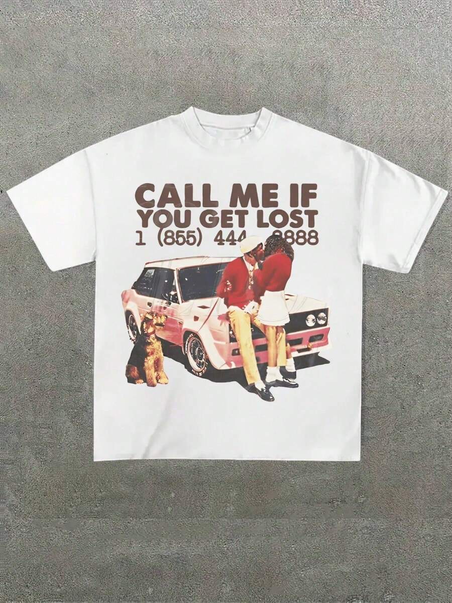 Call Me If You Get Lost Graphic Casual Soft Short Sleeve Pure Cotton 180gsm T - Shirt - trắng - Xem 1