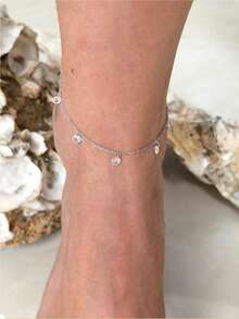 1pc S925 Sterling Silver Dainty Zirconia Inlaid Anklet, Minimalist Mori Style Versatile Luxurious Fashion Foot Jewelry, Holiday Gift - Diamond - View 3