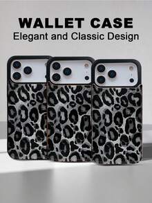 1PC Gray Black Leopard Print Fashion Design, Wild Urban Style, Premium Animal Pattern, Perfect For Women Who Love Bold And Chic Looks, TPU+PC Dual-Layer Material, Handcrafted Customized, Premium Stylish, Faux Leather Flip Wallet Case With Card Holder, Compatible With IPhone17/16/15/14/13/12/X/PLUS/PRO/PROMAX, Galaxy S25/S24/S23/S22PLUS/Ultra - 黑色 - 查看 6