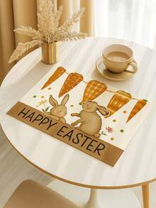 4pcs Watercolor Rabbit, Flower, Egg And Carrot Pattern Spring/Summer Easter Country Style Heat-Resistant Placemats For Patio Round Table, Holiday Party, Kitchen, Dining Table, Tea Party - White - View 3