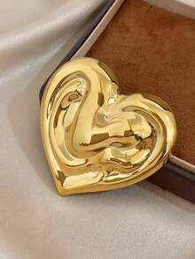Shiny Heart-Shaped Open Brooch - Gold-Plated Smooth Curved Alloy Brooch Pin, Stylish Romantic Statement Accessory To Elevate Daily & Date Night Looks, Suitable To Wear With Blazers, Dresses, And Valentine's Day Outfits, Pins For Women, Brooches For Ladies - Multicolor - View 6