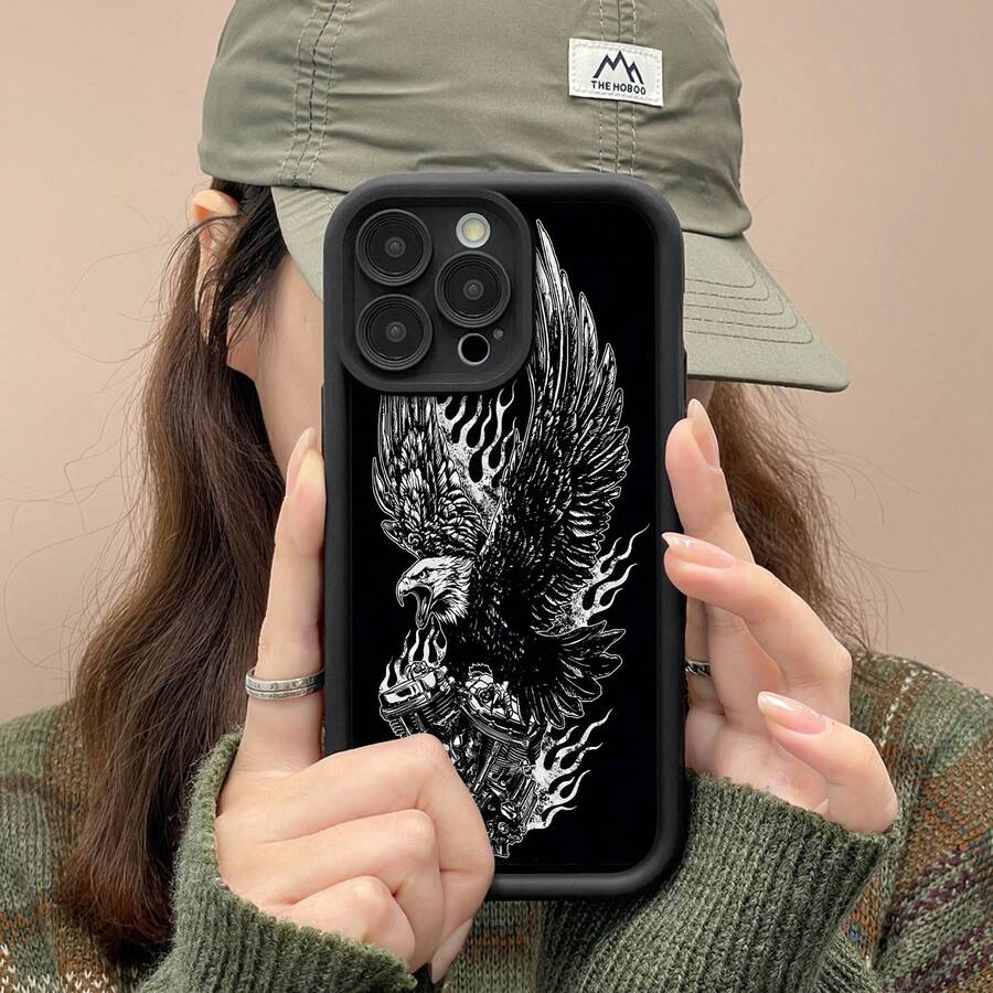 Estuche para teléfono de motocicleta Eagle Flames compatible con Samsung OPPO 17 16 Pro Max 15 Pro Max 13 y 12 Hecho de material de TPU que brinda protección de cobertura total antideslizante y a prueba de caídas con un diseño sofisticado y minimalista Un regalo perfecto para familiares, amigos, seres queridos, novios / novias y para aniversarios - Negro - Ver 1