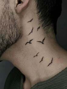 1张时尚可水洗草本鸟剪影颈部纹身贴纸，简约艺术防水贴花，小众氛围颈部和锁骨贴纸，可持续1-2周 - 黑色 - 查看 3