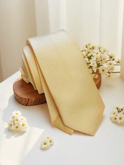 1pc Men's Solid Light Pink Thin Stripe Textured Casual Necktie, Suitable For School, Suit, Commute, And Daily Wear