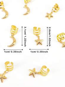 10pcs Metal Texture Moon Shaped Hair Clips, Fashionable Gold Hair Accessories, Y2K Style Hair Clips, Hair Pins, Student Supplies - Gold - View 7