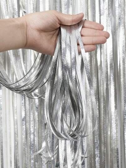 2 piezas Cortina con flecos para fiesta, Cortina decorativa de fondo plateado mate para fiesta, Decoración para cumpleaños y boda, Cortina de flecos de lentejuelas metálicas, Accesorios para photocall para compromiso, baby shower, celebración, Decoración de fondo, Decoración para baby shower, Suministros para fiesta de revelación de género, Recuerdos de fiesta