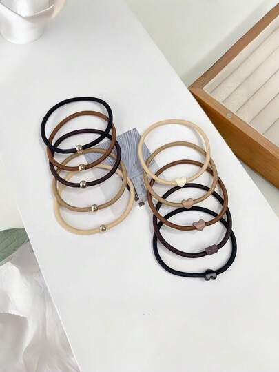 20/50/100pcs Elastic Simple Heart Shaped Versatile Hair Ties With Small Golden Beads, Hair Scrunchies