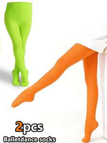 1条/2条糖果绿连裤袜，女童橙色天鹅绒连裤袜，弹力荧光绿无束缚舞蹈连裤袜，假日外穿芭蕾舞连裤袜，亮色春季外出基础款舞蹈连裤袜，时尚青春天鹅绒连裤袜，适合所有季节 - 彩色 - 查看 11