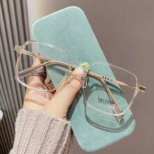 New Fashion Large Frame  Light Reading Glasses For Women, Internet Celebrity No-Makeup Versatile Big Face Slimming Fashion  Non-Prescription Glasses - 透茶框(帶鼻托) - 查看 14