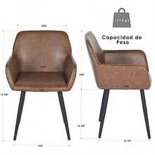 sillasFurnitureR Juego 2 Sillas Reposabrazos Cuero Sillas Cocina con Respaldo Cojín Cuero Asientos Modernos Ocio Mediados Sio con Patas Metal Resistentes Marrón - Cuero Marrn - Ver 3