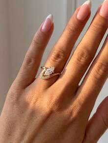 1枚优雅不对称立方氧化锆眼睛形状925纯银戒指，女士新娘首饰，适合订婚、结婚纪念日、生日礼物 - 隨形馬眼戒指 - 查看 2