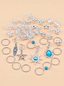 46颗绿松石珠子脏辫发箍、脏辫环、脏辫配饰、嬉皮风格发饰，女士头饰，爪夹，发夹，发卡 - 銀色 - 查看 3