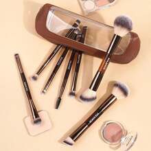 MAANGE 7 PCS Foundation Makeup Brush Set With Bag, Make Up Brushes, Eyeshadow Concealer Brush, Double-Ended Foundation Contour Powder Blush, Professional Face Brush Set Tools For Liquid,Cream(Apricot) - ColorB - View 2