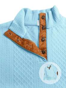 Men's Jacquard Knit Long Sleeve Top, Autumn/Winter Minimalist Stand Collar Undershirt, Solid Crew Neck T-Shirt, Men's Long Sleeve T-Shirt, Holiday Gift For Boyfriend - Baby Blue - View 4