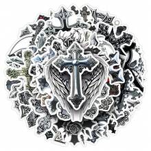 50pcs Gothic Cross Sticker Series, Unique & Cool Design, Suitable For Scrapbooking, Notebooks, Laptops, Water Bottles, Cars, Faith-Based Designs With Positive Messages, Great Gift - 50pcs/pack - View 4