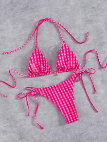 Bộ bikini hai mảnh hở lưng, dây mảnh, trang trí mặt dây chuyền kim loại sọc mềm mại mới, thích hợp cho tiệc tùng, đi biển mùa hè, nghỉ dưỡng. - Nhiều màu - Xem 4