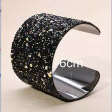 1pc Wholesale Exaggerated Sticker Sequin Metallic Bangle Bracelet, Super Shiny Alloy Wide Cuff Bracelet For Women - Black - View 3