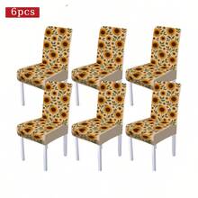 Conjunto de 1/4/5/6/7/36 peças de capas/almofadas para cadeiras com estampa de girassol e folhas verdes, da série Primavera/Verão. Ideal para uso interno em residências, restaurantes e hotéis, perfeito para uma decoração moderna e cotidiana. A toalha de mesa serve para mesas de jantar quadradas e a capa elástica para cadeira é lavável. - Multicolorido - Ver 18