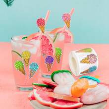 500pcs/Roll Laser Ice Cream Stickers | Colorful Decorative Self-Adhesive Gift Stickers, Candy Stickers, Made Of PVC Material - Multicolor - View 7