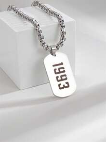 1pc Stainless Steel Rectangular Birth Year Number Pendant Necklace, Gift For Men - Multicolor - View 3