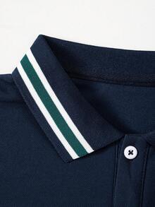 Camisa polo de niño preadolescente con bloqueo de color en contraste, bordado de gaviota, simple y versátil, adecuada para primavera/verano, escuela, casual, vacaciones, exterior - azul real - Ver 3