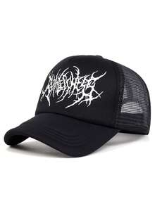 1 pieza Gorra de camionero con bordado de letra gótica y labios rojos de moda para hombre, gorra de béisbol ajustable unisex para hip hop, para exteriores, viajes, playa, fiestas en primavera y otoño - Impresión gótica - Ver 20