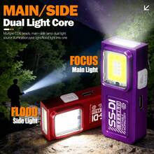 1PC Mini COB LED Flashlight USB C Rechargeable Powerful Work Light With Clip Magnet Waterproof EDC Camping Walking Pocket Lamp - Multicolor - View 2