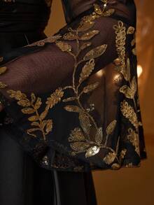 梦幻般的新款圆领雪纺薄纱亮片连衣裙，优雅迷人，适合舞会、婚礼、派对、婚礼宾客等场合。 - 黑色 - 查看 9