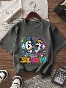 Tween Boys' Graphic Print Short Sleeve T-Shirt, Student Youth Casual Summer Top - Dark Grey - View 3