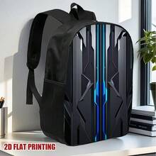 1 pieza Mochila inspirada en la tecnología futurista - Correa ajustable ligera, diseño de impresión plana 2D, cierre con cremallera y poliéster lavable a mano para el viaje y el uso diario, mochila para viajes, acabado de textura elegante, plano 2D - negro - Ver 5