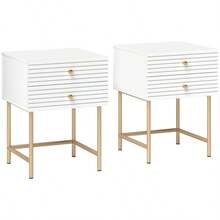 Set Of Two Elegant Bedside Tables - White/Gold-Tone - White1 - View 1