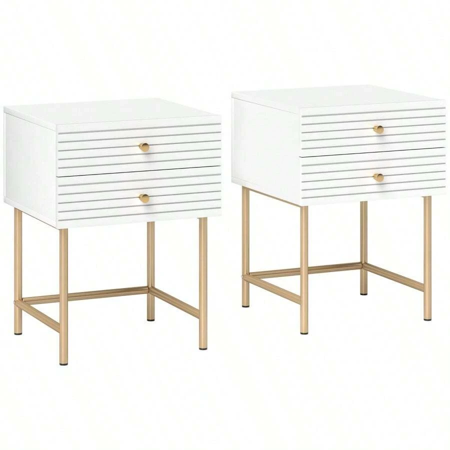 Set Of Two Elegant Bedside Tables - White/Gold-Tone - White1 - View 1