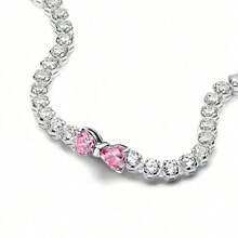 Nuevo brazalete de plata de ley 925 con lazo rosa completamente enjoyado, diseño, 16-20cm, joyería de cuentas, regalo de cumpleaños para mujeres, Día de San Valentín 2025 - Pulsera del amor - Ver 3