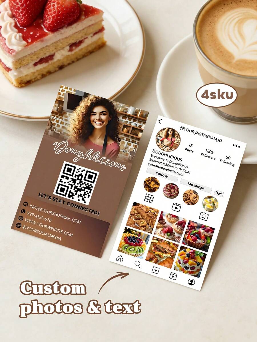 200pcs Personalized Business Cards,Bakery Business Card Template, Customize Photo And Text,Baking Business Cards, Cafe Business Card, Cake Business Card, Custom Design, Business Card, Canva Editable - A - View 1