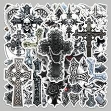 50pcs Gothic Cross Sticker Series, Unique & Cool Design, Suitable For Scrapbooking, Notebooks, Laptops, Water Bottles, Cars, Faith-Based Designs With Positive Messages, Great Gift - 50pcs/pack - View 1