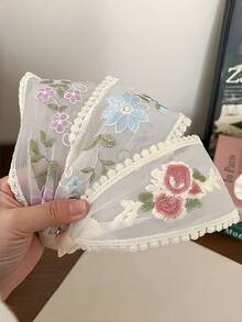 3件套刺绣网纱蕾丝花朵宽边发带，小巧设计，优雅甜美，适合日常佩戴 - 彩色 - 查看 2