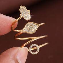1 pieza Anillo ajustable con diseño único en forma de palma incrustado con circonita cúbica para mujeres - Multicolor - Ver 4