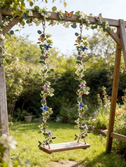 1件仿真蝴蝶花藤，春季装饰花环，适用于复活节、派对、节日家居装饰、DIY装饰、春夏装饰、派对用品、季节性花环、优雅装饰、花卉设计、耐用花环、做工精细、春季花环、人造花卉装饰、家居装饰、DIY爱好者