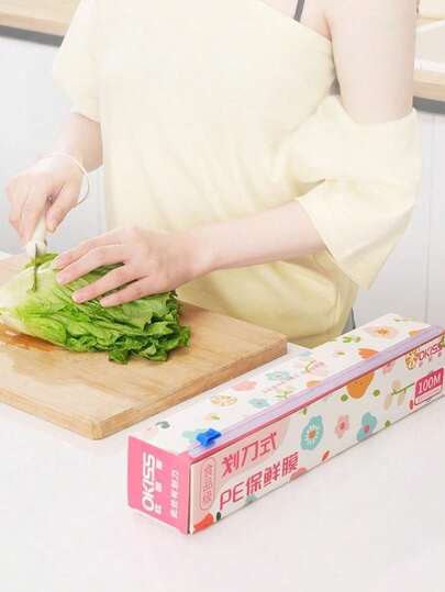 1pc Sliding Knife Style Plastic Wrap, Household Disposable PE, Tear-Free, Kitchen And Refrigerator Special Plastic Wrap In Box