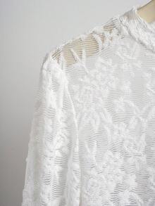 Áo kiểu tay dài cổ tròn viền ren Jacquard thanh lịch màu trắng - trắng - Xem 5