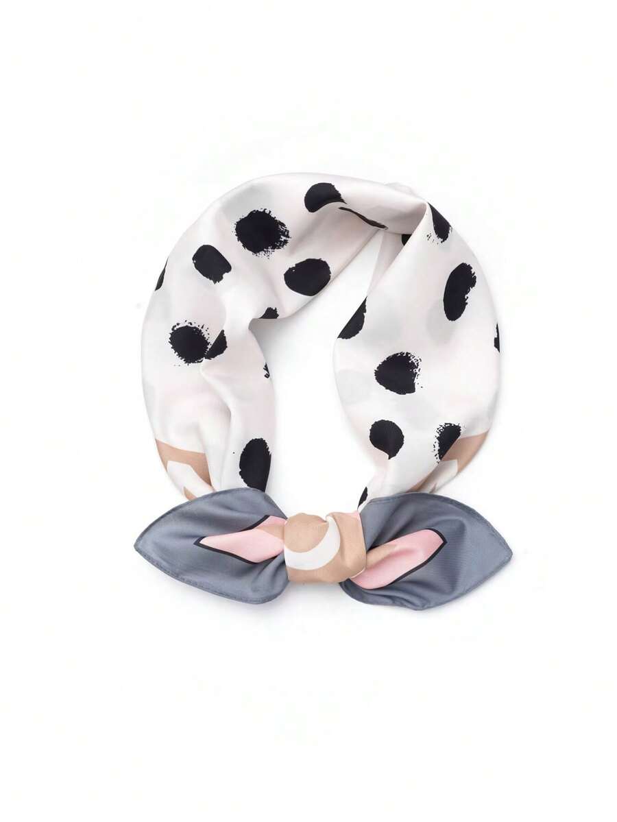 1pc Women's Black Polka Dot Bandana, Elegant Minimalist Scarf - Multicolor - View 1